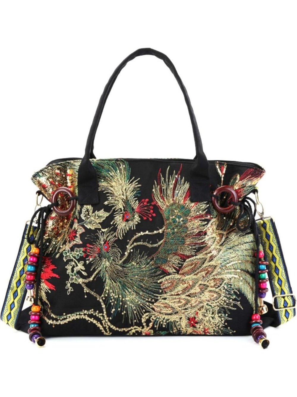 Embroidered Canvas Boho Tote Bag & Crossbody Purse for Women - Stylish